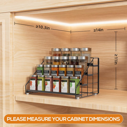 Spice Rack Organizer for Cabinet, 4 Tiered Spice Rack Organizer, Tiered Adjustable Spice Shelf for Kitchen Countertop Pantry Organization (Bright Black)