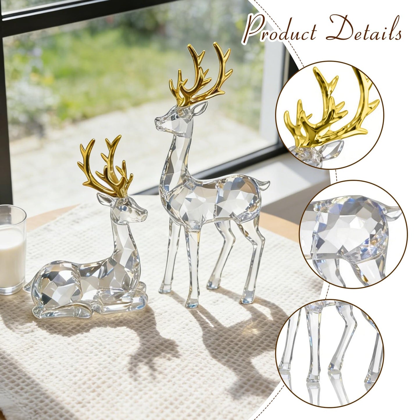 EverZenHub Christmas Reindeer Figurines, Set of 2 Resin Deer Statues - Handcrafted Holiday Tabletop Decor for Mantel, Shelf, Cabinet | Elk Sculpture Home Décor Gift