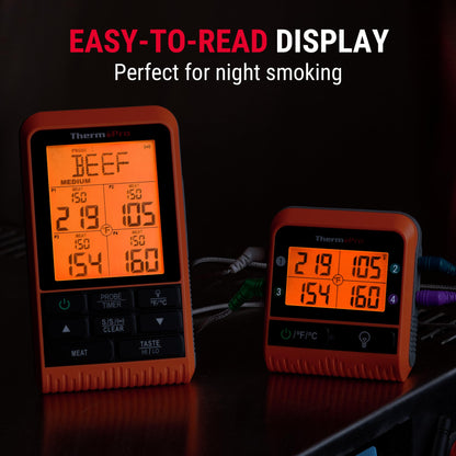 ThermoPro TP829 1000ft Wireless Meat Thermometer Digital for Grilling and Smoking, 4 Meat Probes Grill Thermometer for Outside Grill, BBQ Thermometer for Cooking Beef Turkey Smoker Accessories