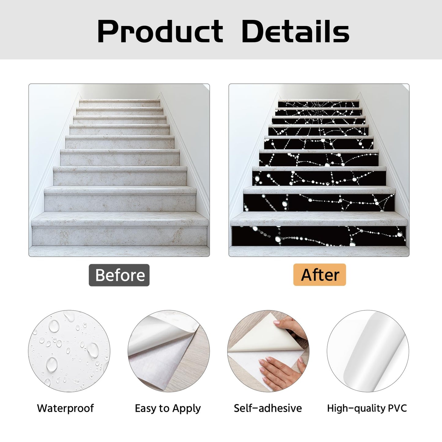 PLIGREAT 15 Strips Creative Spider Web Pattern Stair Decals Peel and Stick Stairs Riser Stickers Halloween Murals Decor for Steps 7.1"x39" Self-Adhesive Stair Riser Decals for Home Hotel Decor