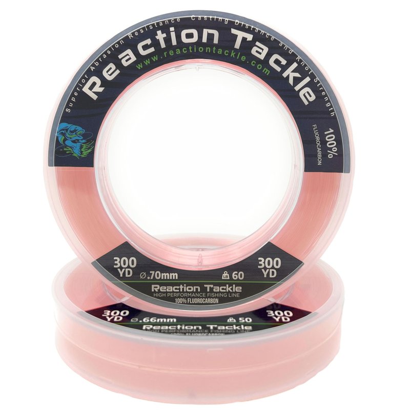 Reaction Tackle 100% Pure Fluorocarbon Fishing Line - High Strength, Abrasion-Resistant, Fast-Sinking, Virtually Invisible - Saltwater and Freshwater Leader Line - Pink - 20LB 50 Yards