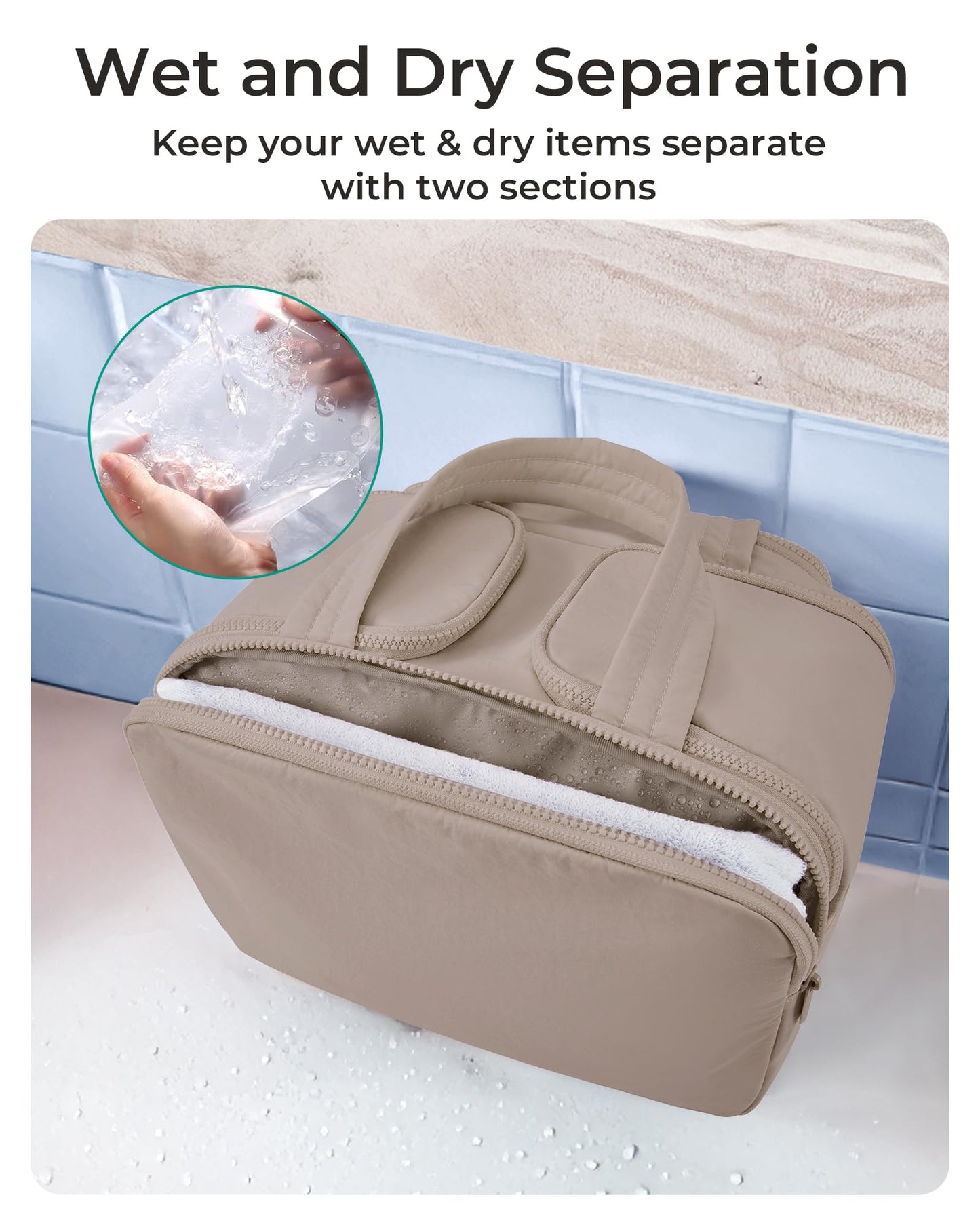 BAGSMART Travel Toiletry Bag, Crush Toiletry Bag for Women, Wide-open Puffy Toiletry Bags for Traveling, Large Travel Cosmetic Makeup Bag Organizer for Accessories,Toiletrie, Grayish Brown