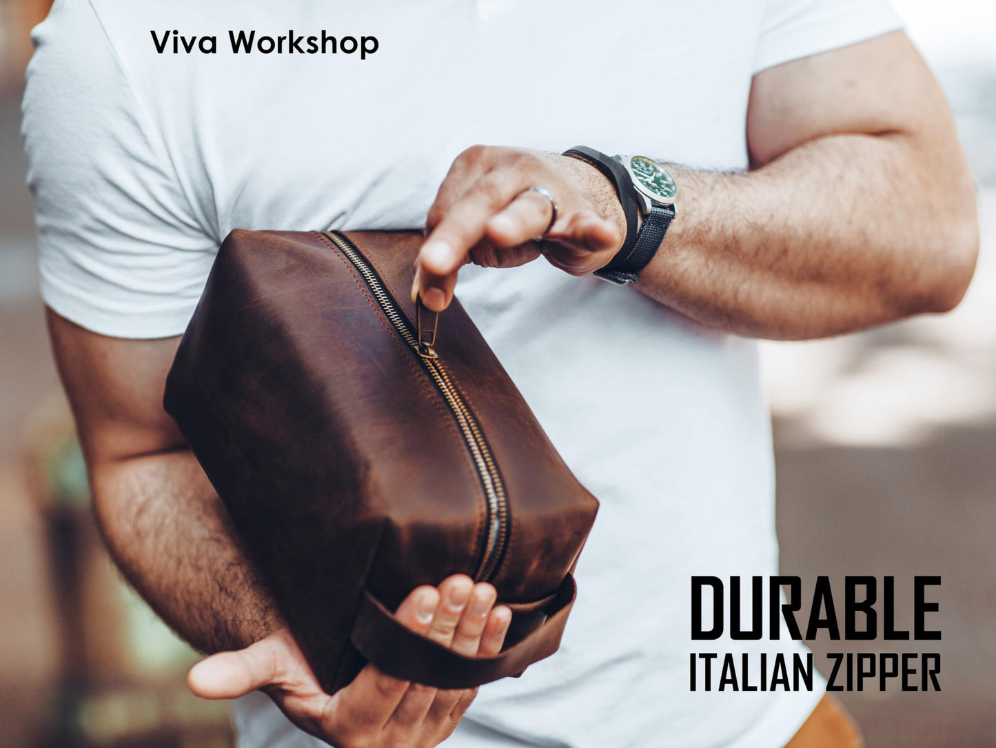 100% Genuine Leather Toiletry Bag Engraved Name or Initials – Crafted in USA – Personalized Travel Bag for Men – Customized Birthday, Anniversary, Father & Groomsmen Gift – Mens Waterproof Dopp Kit