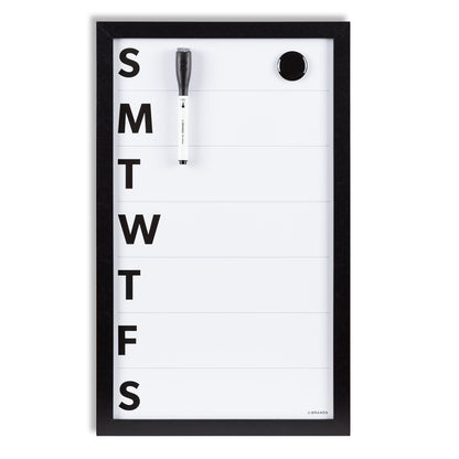 U Brands Framed Magnetic Weekly Calendar Dry Erase Board, Office Supplies, Black Frame, with Marker, Magnet, 11” x 18”