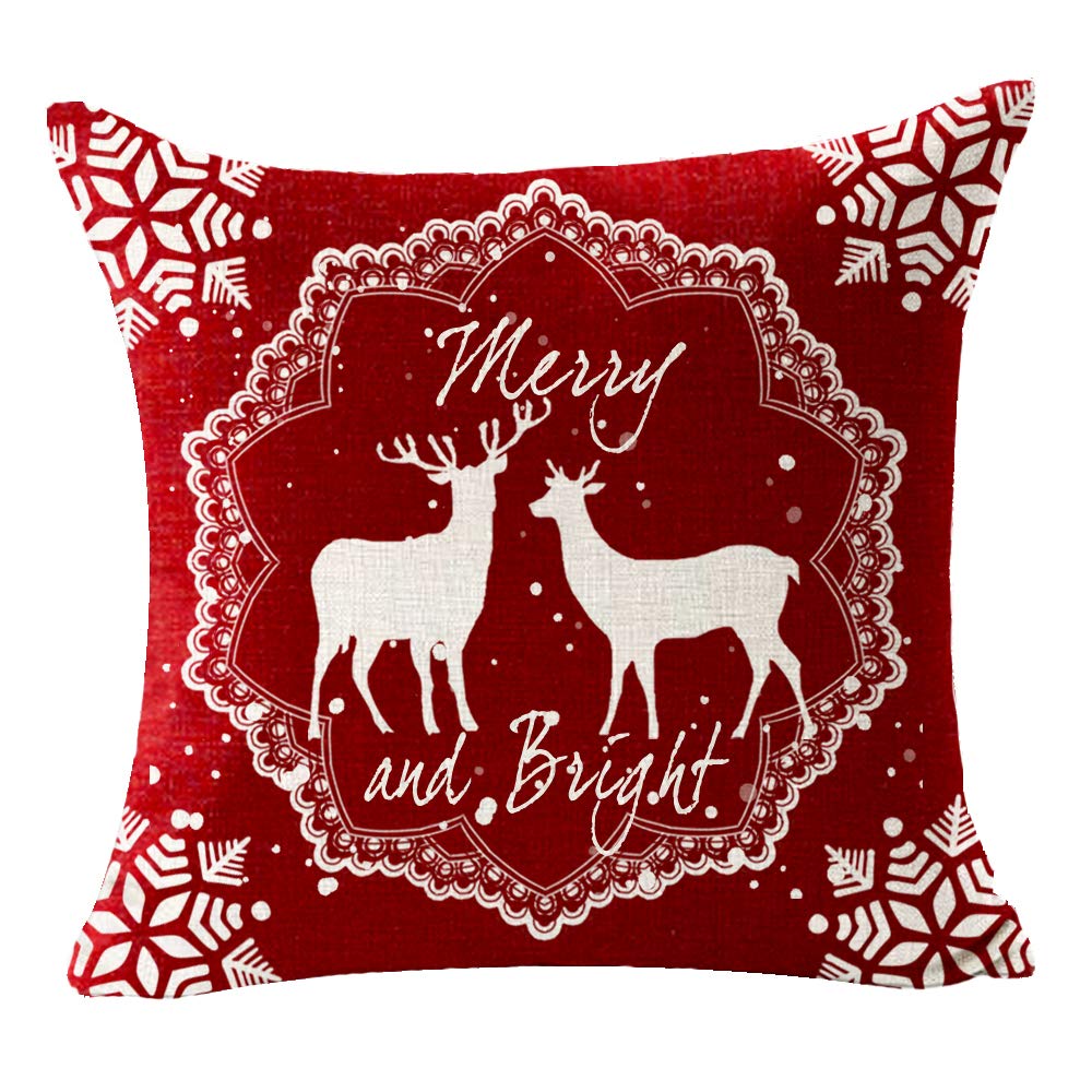Andreannie Set of 4 Merry Christmas Snowflake Let It Snow Baby It's Cold Outside Red Deer Cotton Linen Decorative Pillow Cover Cushion Case for Sofa Bed Couch Home Decor Square 18 inches