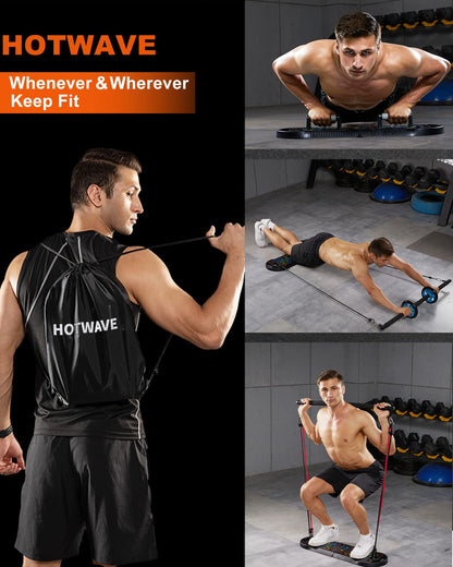 HOTWAVE Portable Exercise Equipment with 18 Gym Accessories.20 in 1 Push Up Board Fitness,Resistance Bands with Ab Roller Wheel,Full Body Workout at Home