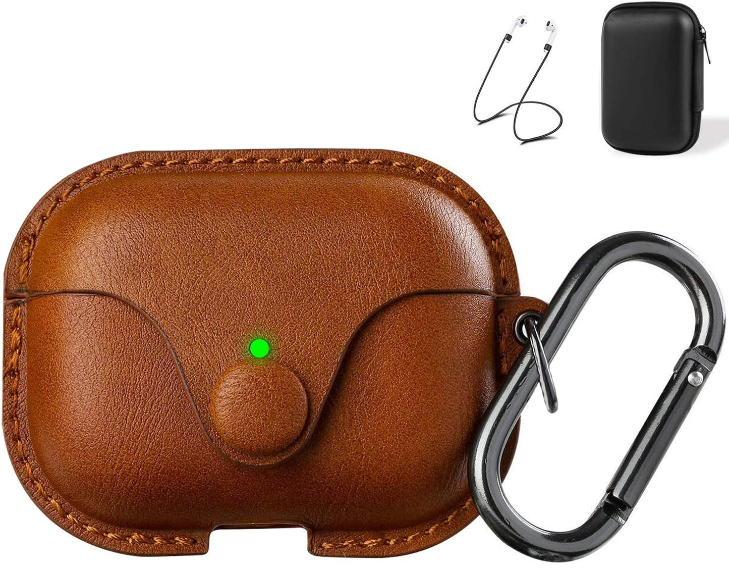 Maxjoy for AirPods Pro 2 Case Leather, Airpods Pro Leather Case Cover with Keychain Airpod Strap Compatible with Apple Airpod Pros 2nd Generation 2023 2022/AirPods Pros 2019 (Front LED Visible), Brown