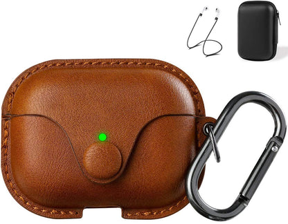 Maxjoy for AirPods Pro 2 Case Leather, Airpods Pro Leather Case Cover with Keychain Airpod Strap Compatible with Apple Airpod Pros 2nd Generation 2023 2022/AirPods Pros 2019 (Front LED Visible), Brown