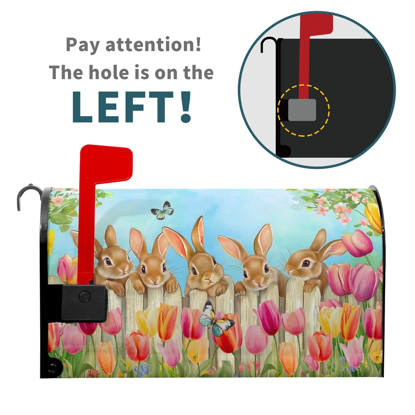 Sweetshow Easter Bunny Mailbox Covers Magnetic Standard Size 18" X 21",Spring Summer Butterfly Tulip Flowers Mailbox Wraps Post Letter Box Cover for Outside Garden Yard Decor