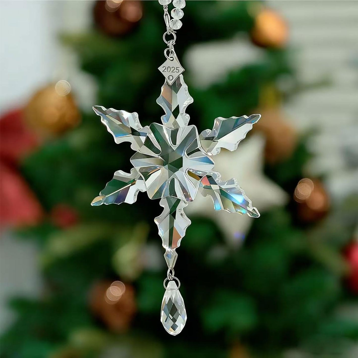 2025 Annual Christmas Ornaments Crystal Snowflake Star - Christmas Tree Ornaments Pendant Sun Catcher Home Hanging Decor (2025 White Crystal 2 Layers)