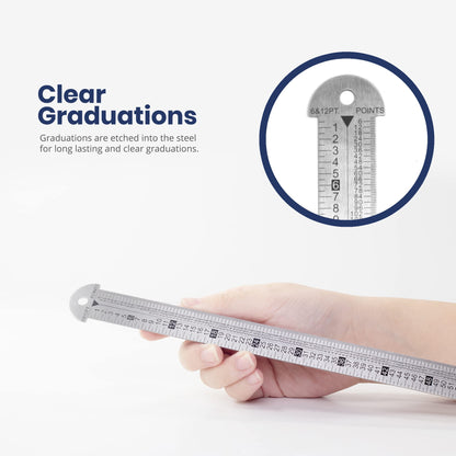 Pacific Arc 18 inch Pica Pole Metal Ruler, with Pica, Points, Inches, and Agate Measurements, Stainless Steel Ruler for Drafting