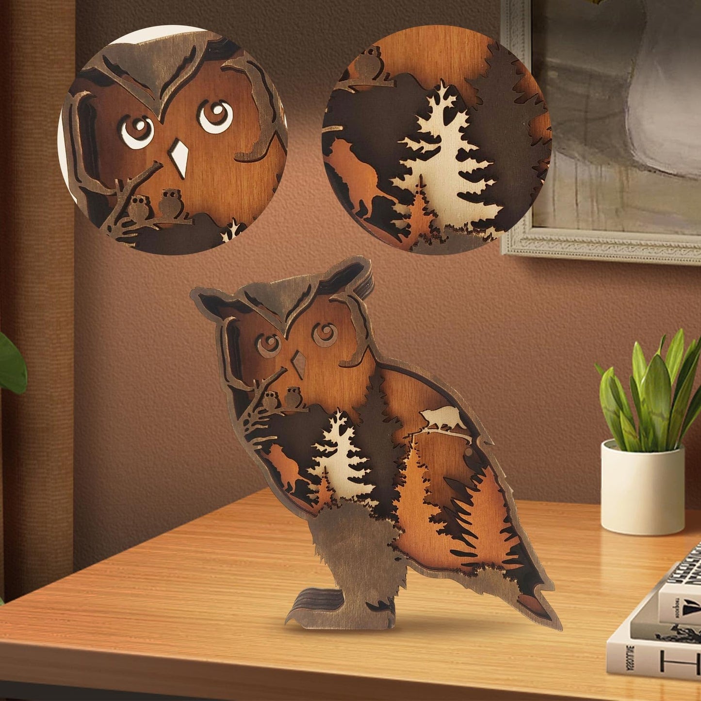 Drawelry 3D Wood Carving Lamp Home Creative Decorative, Funny Family Presents Ideas Christmas Living Room Office Decor Warm LED Night Lights Christmas Birthday Gift for Friend Son Dad Boys (Cute Owl)