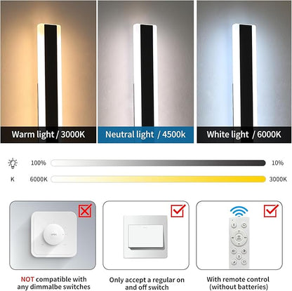 2 Pack Long Outdoor Wall Sconce, 47.2inch Modern Exterior Light Fixture, IP65 Waterproof, 3000K-6000K Dimmable with Remote Control, Linear Wall Mount Lighting for Patio, Garden, Garage