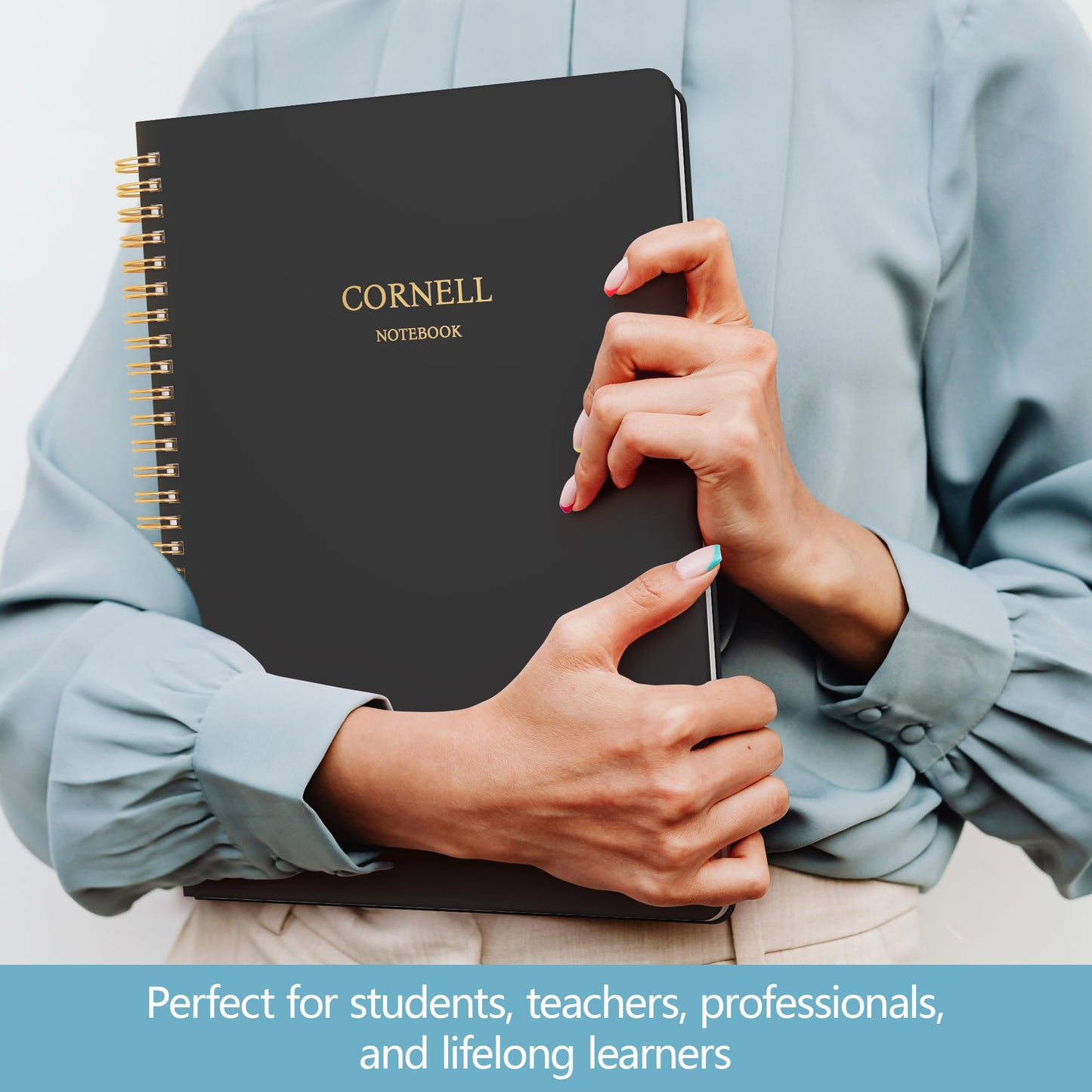 Hardcover Cornell Notes Notebook for Note Taking Supplies, B5 Spiral Aesthetic Study Subject Notebooks for School Work College Ruled Meeting Notes Book Studying Essentials, 7.2” x 10”, Black
