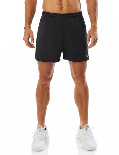 Ouber Men's Athletic Gym Shorts Workout Quick Dry Shorts for Men Running Training with Zipper Pockets, Black L