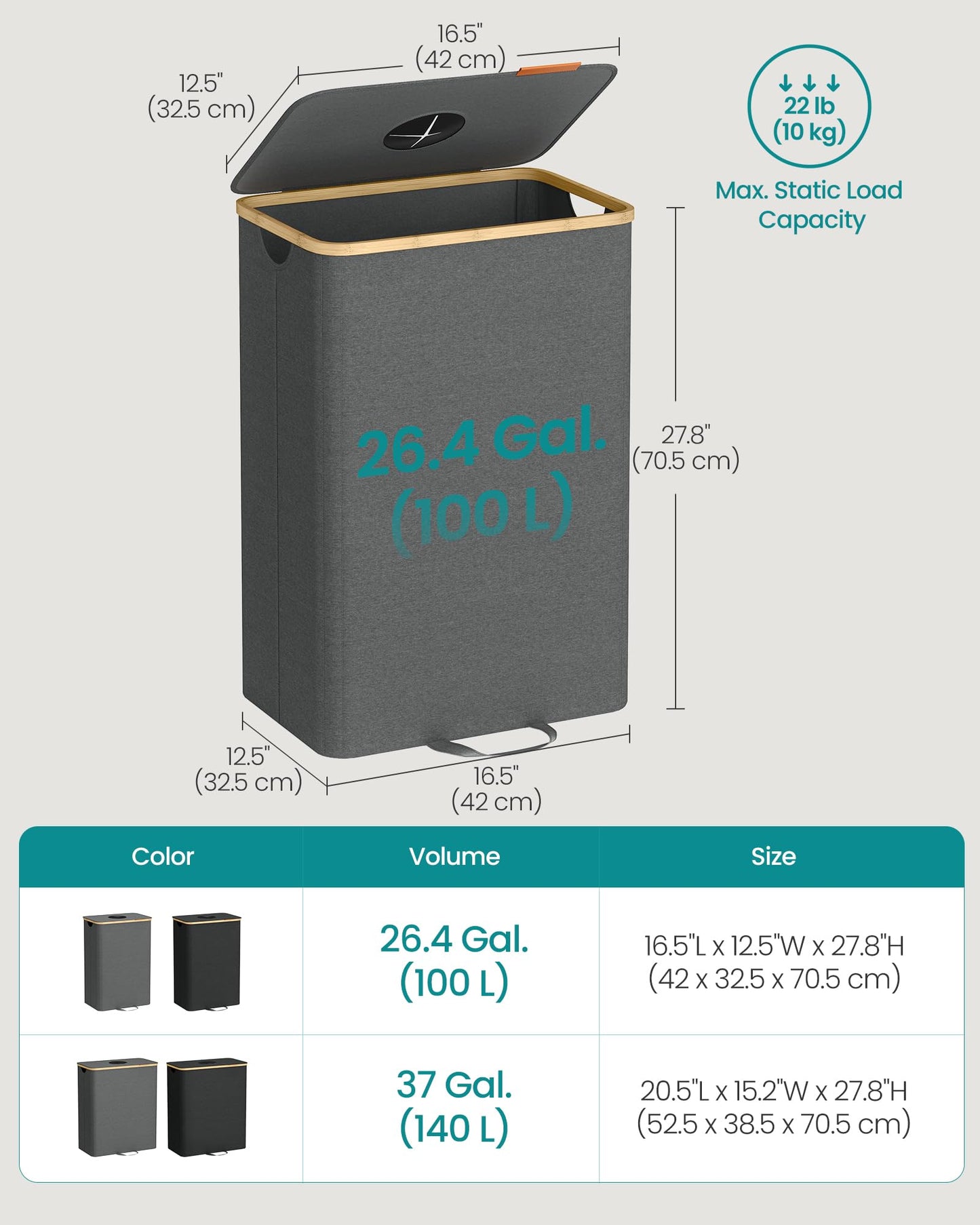 SONGMICS Recycling Bin for Kitchen 26.4 Gallon. Bottle Recycling Container, Collection Bin, for Metal, Plastic, Paper, Glass, Inner Bag with Handles, Kitchen, Slate Gray and Natural Beige URRB509G01