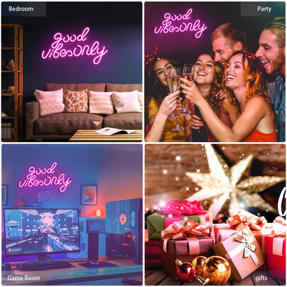 JFLLamp Good Vibes Only Neon Signs for Wall Decor Neon Lights Led Signs Suitable for Living Beer Bar Game Room Hotel Birthday Party Restaurant Christmas Unique Gift for Lover, 16.5 * 10 Inch(Blue)
