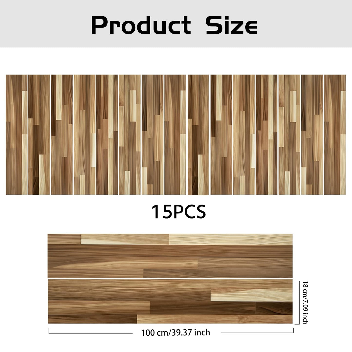 PLIGREAT 15 Strips Brown Wood Pattern Stair Decals Peel and Stick Stairs Riser Stickers Lifelike Style Murals Decor for Steps 7.1"x39" Self-Adhesive Stair Riser Decals for Home Hotel Decor
