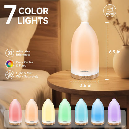 URPOWER Essential Oil Diffusers for Home with 7 LED Color Changing Lights, Timer & Auto-Off Ultrasonic Aromatherapy Diffuser Cool Mist Humidifer Scent Diffuser for Bedroom, Office, Yoga