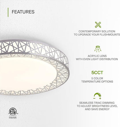ASD 20 Inch LED Flush Mount Ceiling Light Fixture for Bedroom, 42W 2474LM 5CCT 2700K-5000K, Triac Dimmable Lights, Dining, Living Room, Kitchen Lamps, Modern Home Lighting Fixtures, Nickel, ETL
