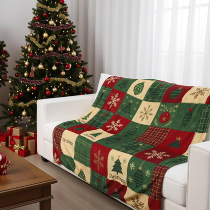 HunnmingRe Christmas Flannel Blanket Throw Red Green Checkered Blanket Christmas Tree Snowflake Soft Fuzzy Cozy Throw for Couch Bedroom Sofa Travel Bed Xmas Decor, 50 x 60 Inch