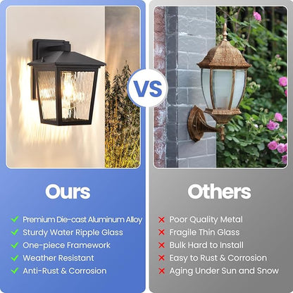 Outdoor Wall Light, Exterior Waterproof Wall Sconce in Black, Anti-Rust Outdoor Light Fixture with Water Glass, Modern Outdoor Wall Lantern for House Balcony Entryway Garage