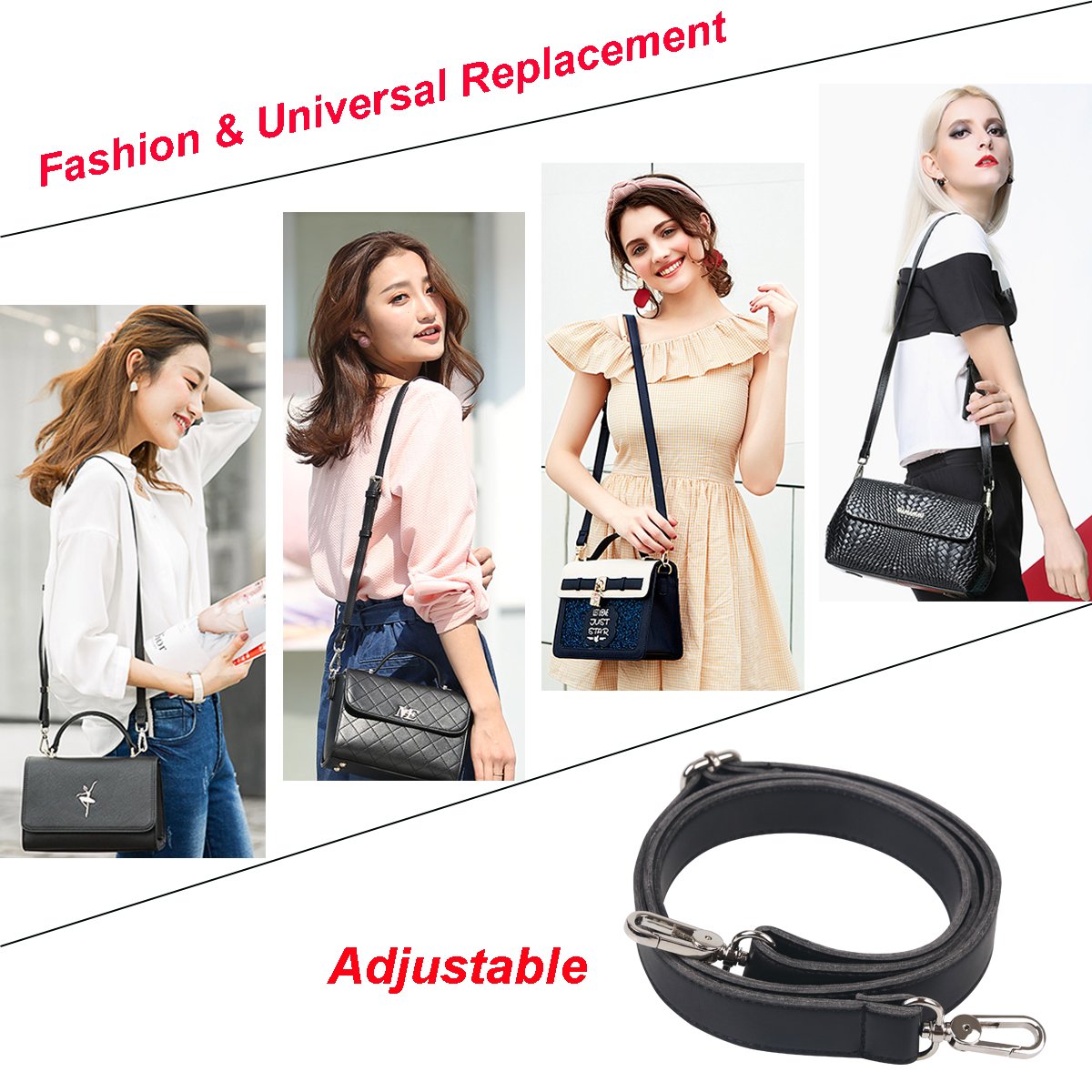 BOMKEE Purse Straps Bag Shoulder Leather Strap Replacement 61 Inch Synthetic Messenger Bag Strap with Metal Swivel Hooks for Bag Wallet DIY Purse (Black)