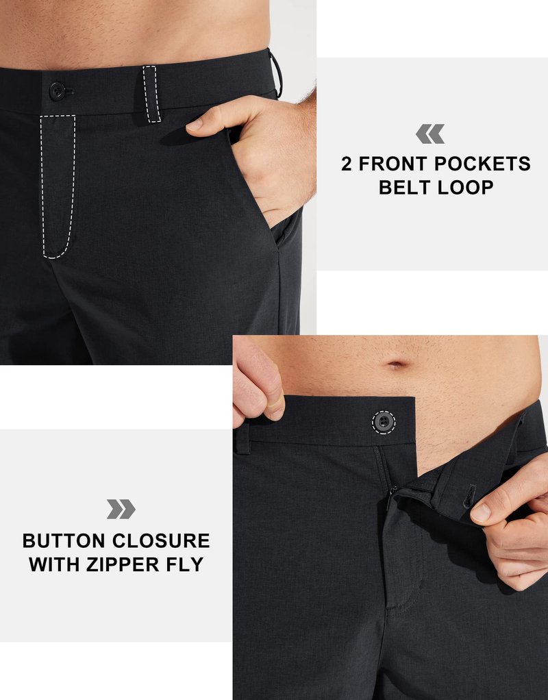 Libin Mens Golf Pants Classic Fit Stretch Work Dress Pants 32" Quick Dry Lightweight Business Casual Trousers Comfort Water Resistant, Black, 44W x 32L
