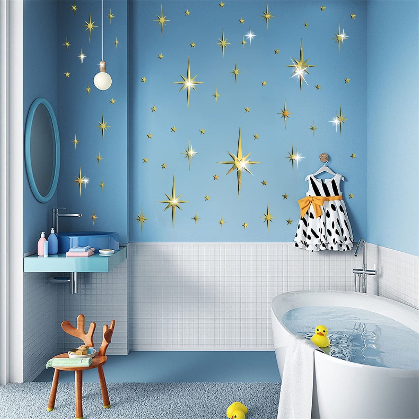 Easma Mirror Wall Stickers Gold Star Wall Decal Peel and Stick 3D Acrylic Decals Removable Stars Adhesive Mirror Starburst Art Decor Sticker for Home Living Room Bedroom Decoration