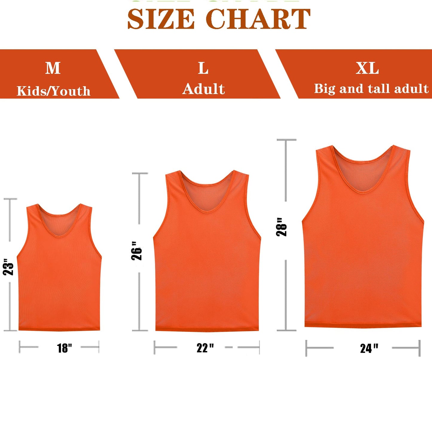 SPTEHW Scrimmage Vests Pinnies Team Practice Jerseys for Kids,Youth and Adult Sports Soccer,Football,Basketball(12 Pack)（Orange,XL）
