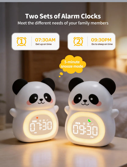 MASHI Panda Kids Alarm Clock, Sun & Moon Sleep Trainer for Toddlers, Cute Animal OK to Wake Clock with 9 Color Night Light, 6 Soothing Sounds, Dual Alarm, for Boys & Girls