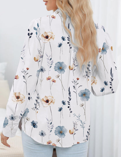 Zeagoo Womens Shirts Button Down Printed Lantern Long Sleeve Blouse Fashion Casual Tops 2025