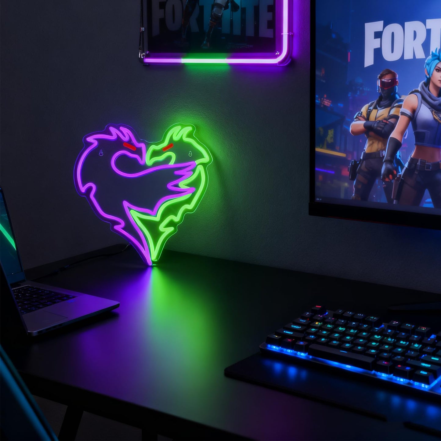 Mvorixa Dragon Neon Sign – Dimmable Purple & Green LED Dragons Embrace Lights, Cool Neon Wall Light for Gaming Room, Bar, Man Cave & Fantasy Bedroom Decor (12.95×14.37 in)