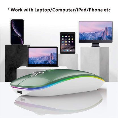 TENMOS Wireless Bluetooth Mouse, LED Slim (Bluetooth 5.1/5.0 + USB) 2.4GHz Rechargeable Silent Bluetooth Wireless Mouse with Type C Adapter for Laptop/MacBook/iPad OS 13 and Above (Matte Black)