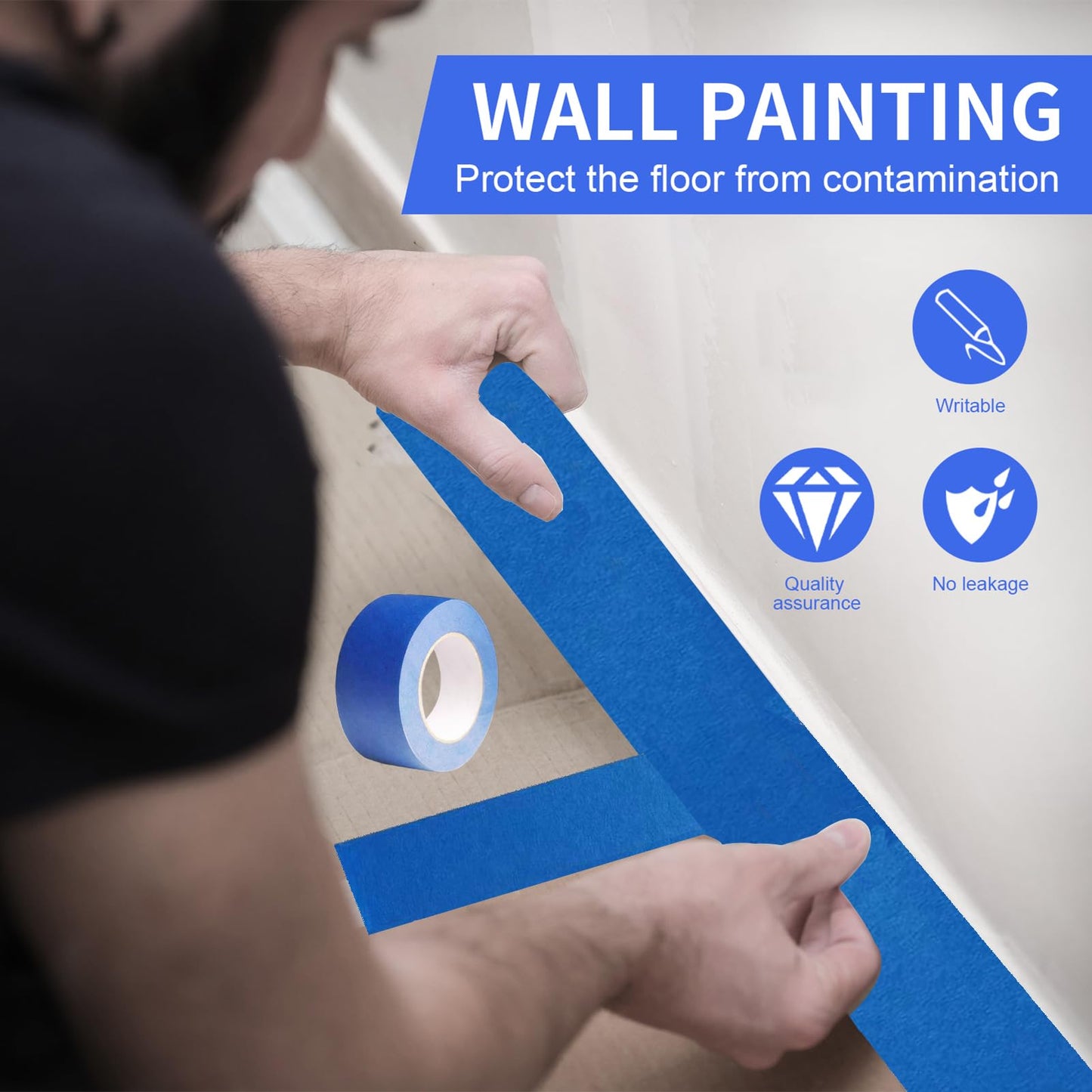 JayJayup Painters Tape 2 Inch Wide, 4 Rolls Blue Masking Tape, 2 Inches x 55 Yards x 4 Rolls, 220 Yards in Total