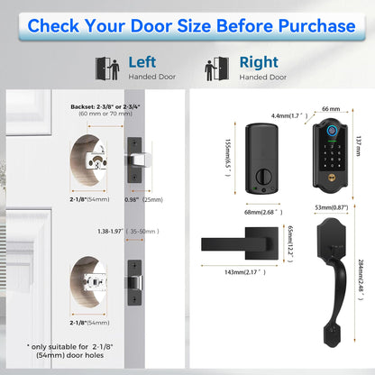 Smart Fingerprint Door Lock for Front Door – Keyless Entry Deadbolt with Handle Set, Digital Keypad, App Control, Auto Lock, Easy Install, Matte Black