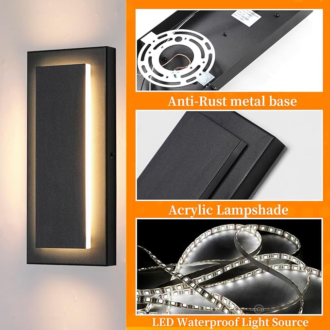 11.8" Outdoor Wall Lights, Black Led Wall Sconces,Exterior Light Fixtures Wall Mount, 3000K Warm White,Waterproof Modern Porch Hallway Front Door Lights 360°Beam Angle 1 Pack