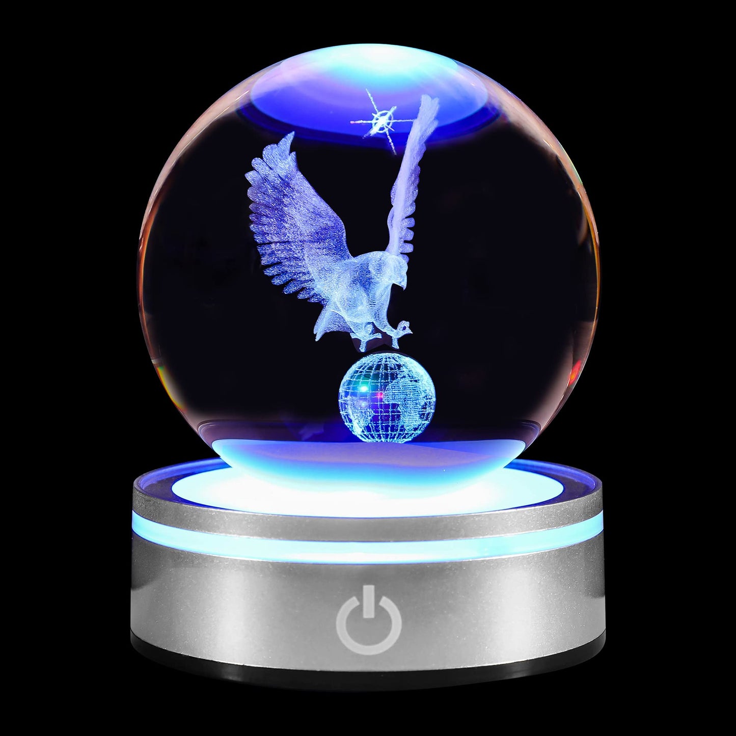 pinyan Eagle Gift 3D Crystal Ball with LED Light Base Unique Decor Glass Figurine Lamps Laser Engraved Nightlight for Best Friend Eagle Lovers Keepsake Paperweight