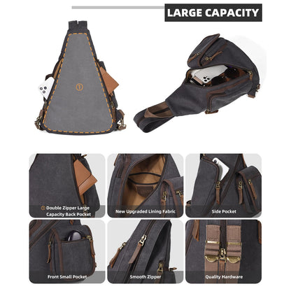 KL928 Canvas Sling Bag - Casual Crossbody Shoulder Daypack Rucksack Backpack for Men Women, Black