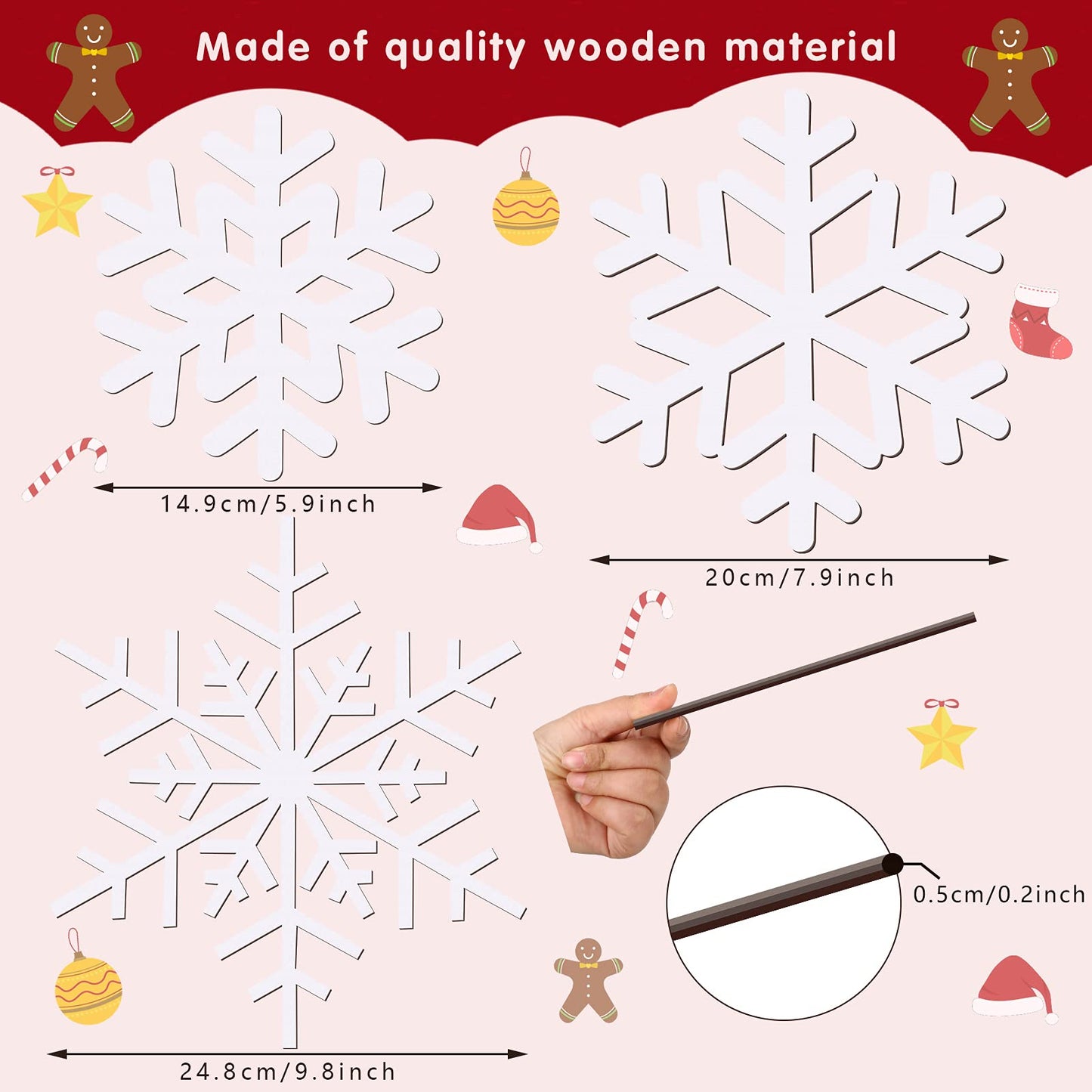 Jetec 3 Pcs Winter Snowflake Wall Decor Winter Wooden Snowflake Wall Table Sign Christmas Rustic Wonderland Hanging Plaques Decorations for Front Door Table Xmas Holiday Decor(White)