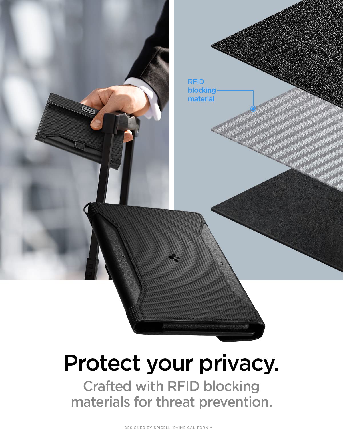 Spigen Life for Passport Card Cover Holder with RFID Blocking Technology Wallet Travel Documents Organizer Protector Accessories, SIM Card Pin Included - Black