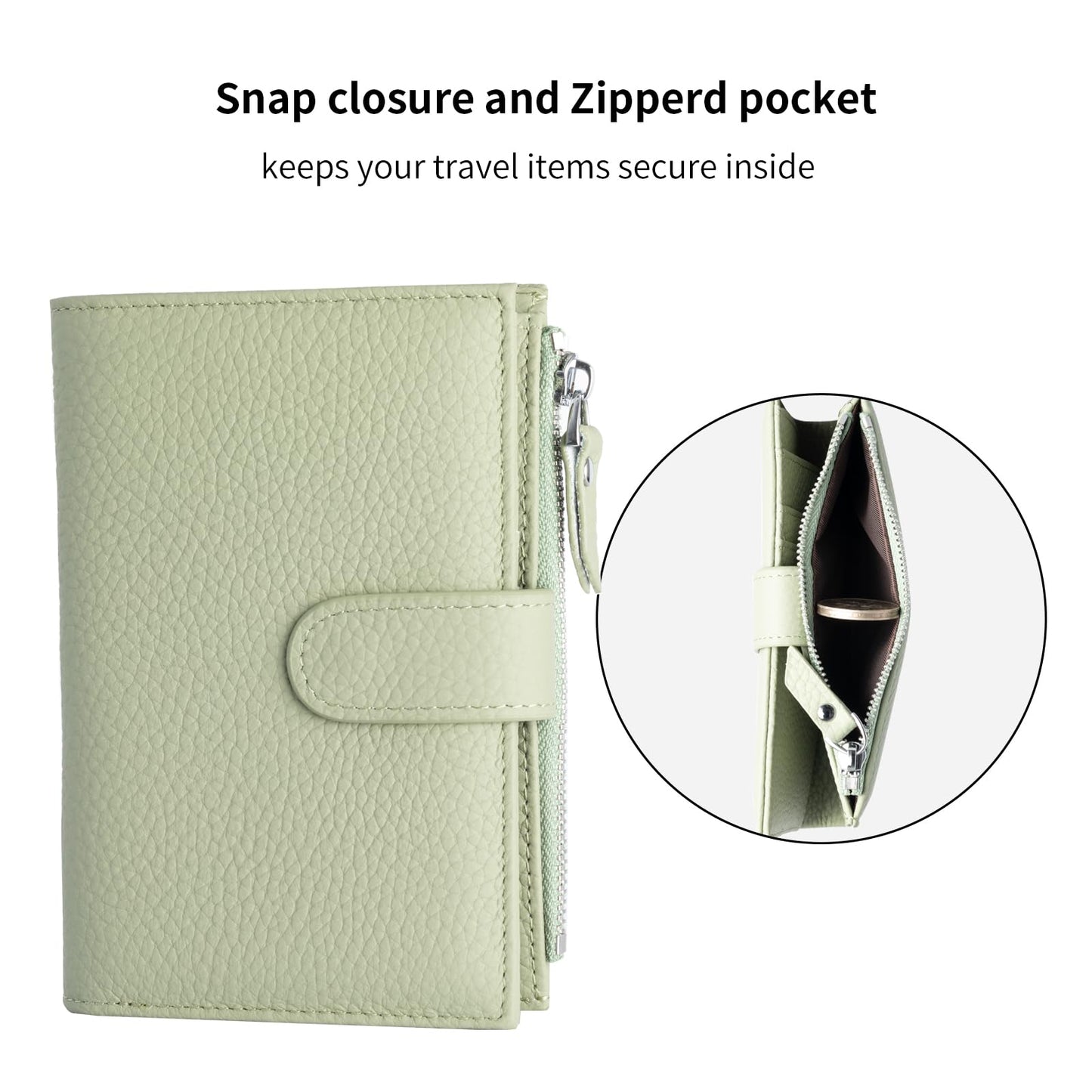ilovever Passport wallet and Card Slot Combo RFID Blocking Slim Leather Travel Passport Wallet for Men and Women with Zippered Coins Pocket Passport holder, Light Green