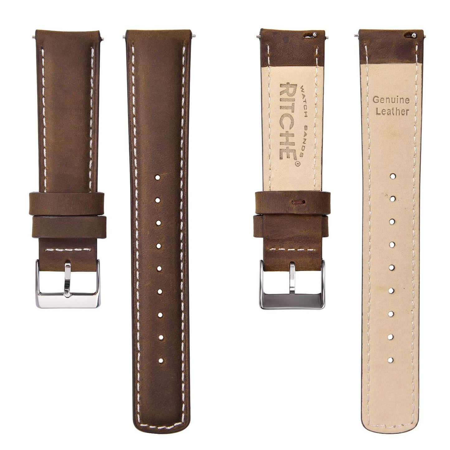 Ritche 21mm Leather Watch Band Quick Realease Watch Bands for Men Women Compatible with Timex Expedition Fossil Seiko Espresso Brown Watch Strap, White Elephant Gifts, Stocking Stuffers for Men, Father's Day gifts