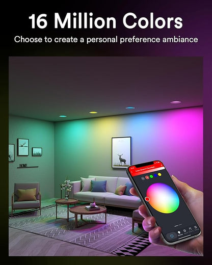 Lumary 6 Inch Smart WiFi Recessed Lighting, RGBWW Canless LED Wafer Downlight, 13W 1000Lm Color Changing, Ultra-Thin w/Anti-Glare Baffle, Compatible with Alexa/Google/Remote-Included, 1PC