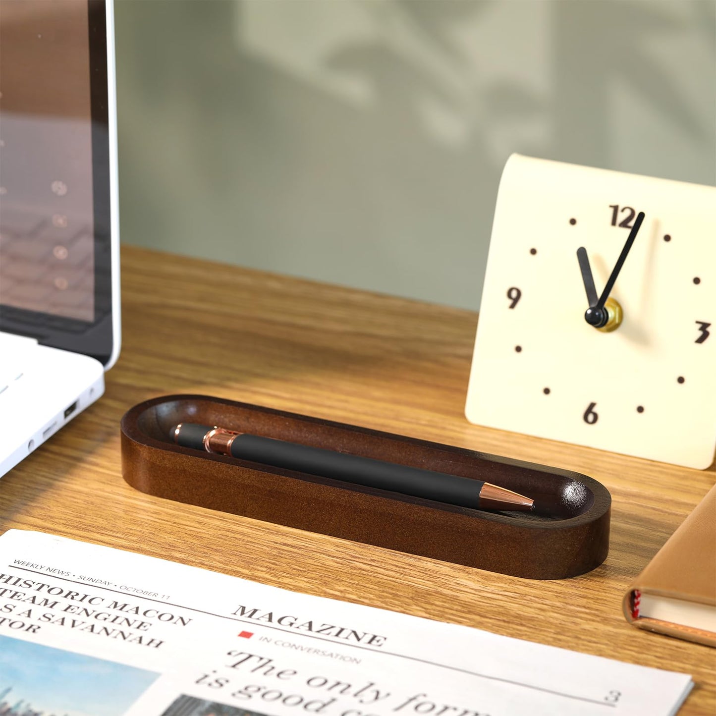 Chunful Set of 2 Black Walnut Pen Tray Wood Pen Holder Wooden Pencil Holder for Desk Multiple Use Desk Writing Stationary Organizer Office School Supplies Storage