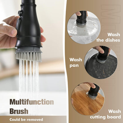 APPASO 3 Hole Kitchen Faucet with Pull Down Sprayer, Kitchen Faucets with Soap Dispenser, 3 Pieces Kitchen Sink Faucet with Separate Handle, Matte Black Kitchen Faucet 3 Hole, 218MB