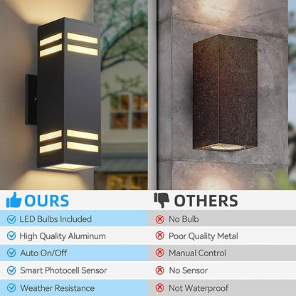 Modern Outdoor Wall Lights Dusk to Dawn, Black Exterior Lighting Fixtures Wall Mount with E26 Base, Square Outdoor Sconce Waterproof Outside Lights for House Porch Front Door, Bulbs Included