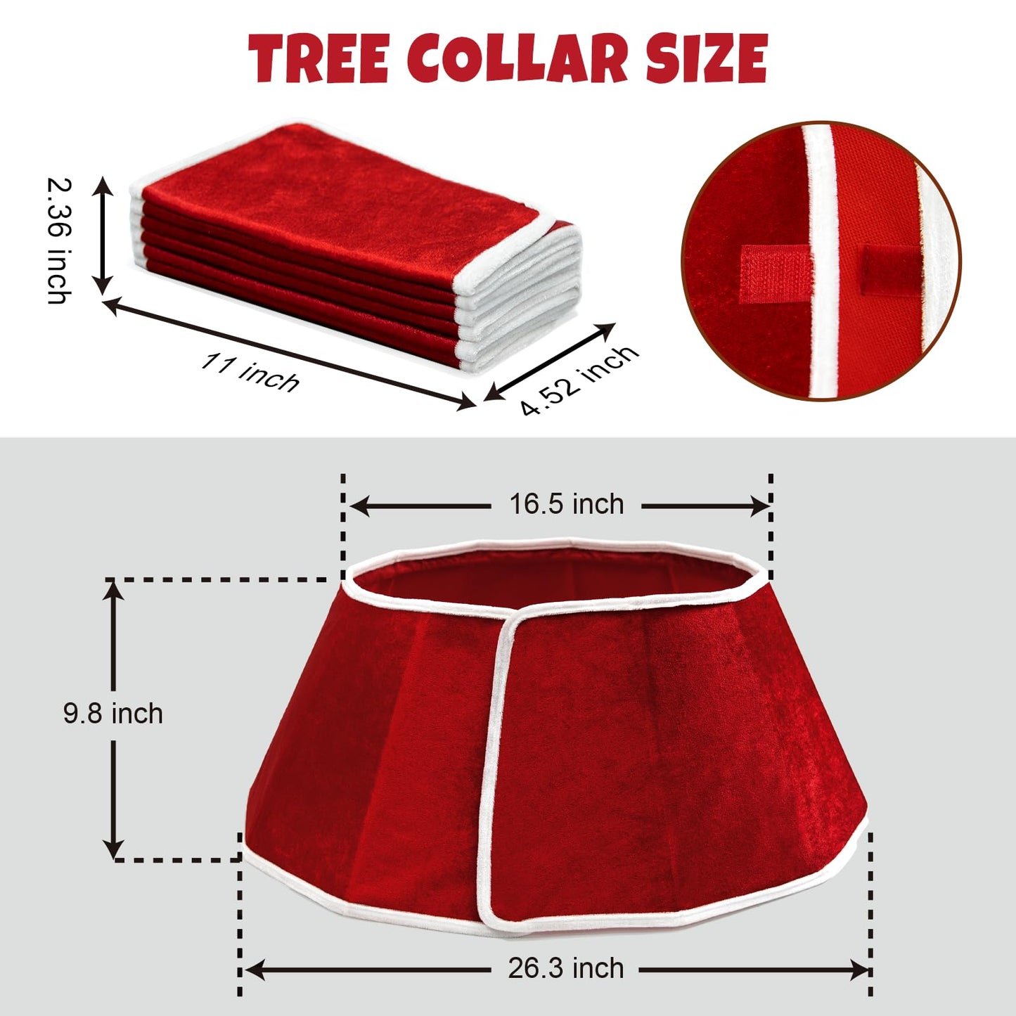 Christmas Tree Collar, 26.3" Red Velvet Foldable Tree Ring Skirt for Pencil Tree, Rustic Farmhouse Tree Stand Base Cover for Artificial Trees, Xmas Holiday Home Décor