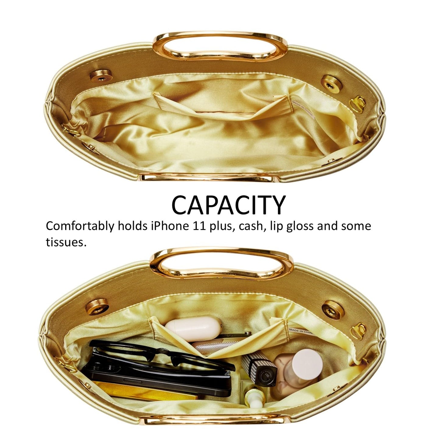 DETARA Clutch Purses for Women Cut Out Handle Clutch PU Leather Evening Bag Elegant Purse for Women Formal Wedding Party (Gold P032G)