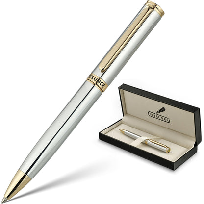 BEILUNER Silver Gold Gel Pen - Luxury Featuring sophisticated chrome finishes, with 24K Gold Accents, Best Pen Gift Set for Men & Women, Business Signature, Executive, Office Retractable Pens